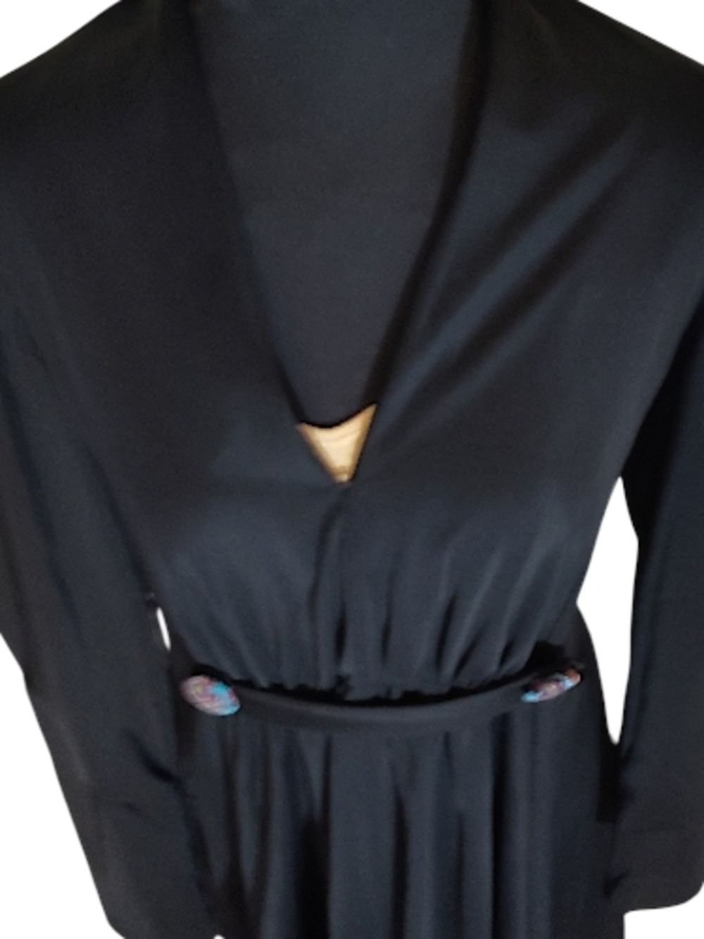 Vintage 70's Handmade Black V-Neck Empire Waist Maxi Dress - Picture 3 of 9